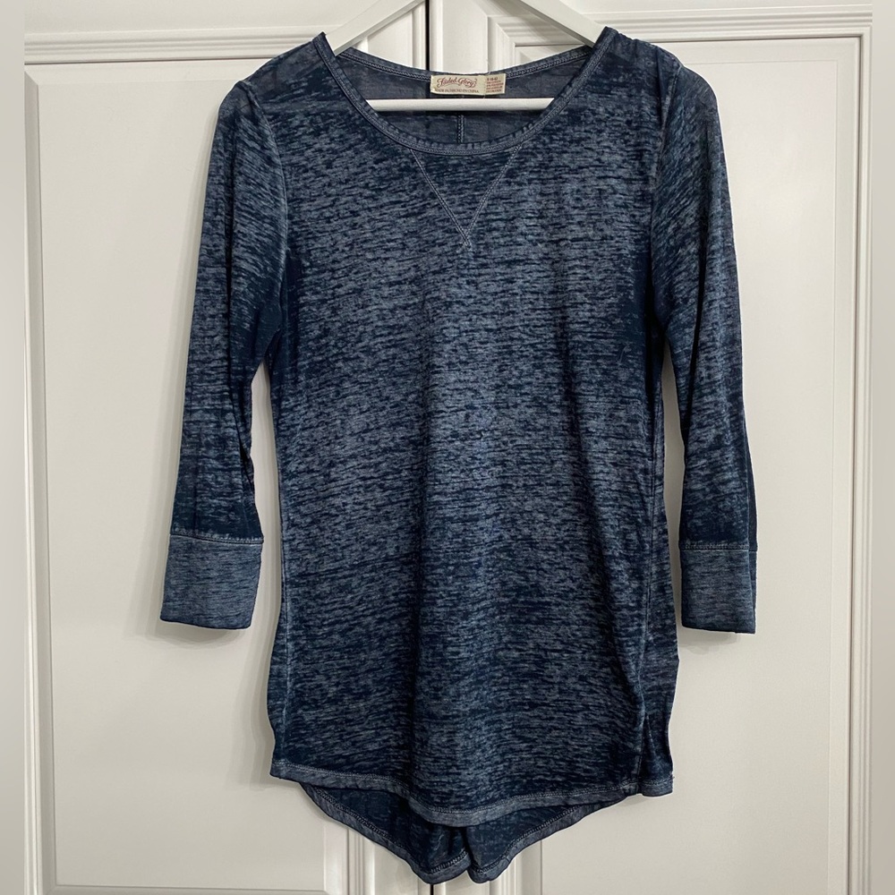 Faded Glory Women’s Small 4-6 Blue Scoop Neck 3/4 Sleeve See Through T Shirt